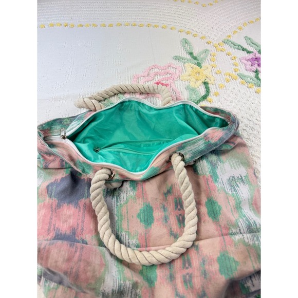 Abstract Beach‎ Tote Bag Rope Handles Turquoise Lining Travel Shopper - Picture 5 of 8